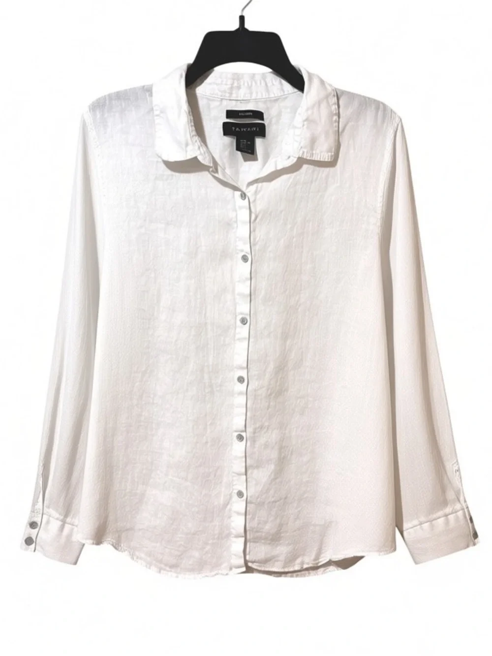 TAHARI 100% linen white long sleeve button front shirt size XL - Picture 1 of 5